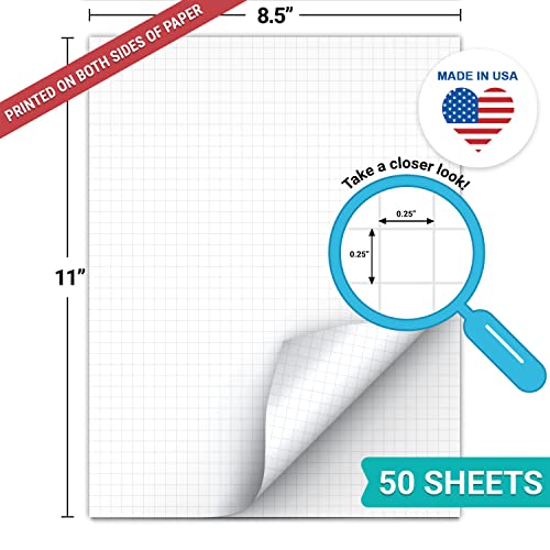 321Done Double Sided Graph Paper Notepad, 0.25 Grid, 8.5x11, Made in The USA, Quad Ruled Pad for Writing, Drawing, Sketching Bullet Journaling (50 Sheets) Thick Heavy White Paper - color: Graph, Two-Sided - 0.25" Large, size: Letter Size (8.5" x 11")