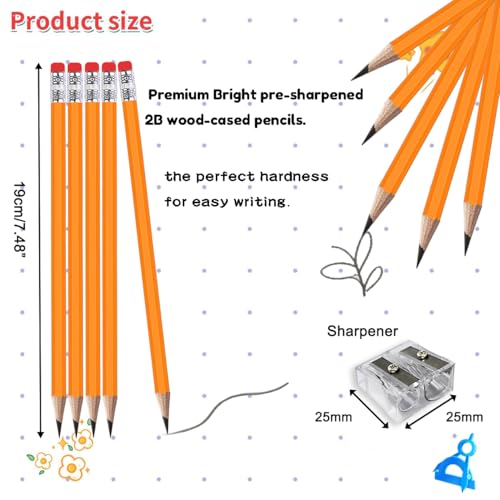 Adhere 25pcs Woodcase Pencils with Eraser Premium Pre-Sharpened Hexagon Graphite 2B pencils ideal for home, office writing including a Free Sharpener (Orange・25pcs) - color: Orange・25pcs