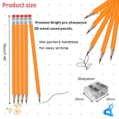 Adhere 25pcs Woodcase Pencils with Eraser Premium Pre-Sharpened Hexagon Graphite 2B pencils ideal for home, office writing including a Free Sharpener (Orange・25pcs) - color: Orange・25pcs
