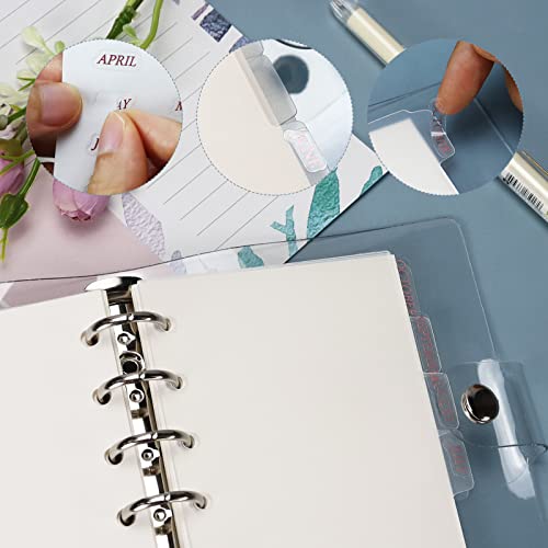 Koqye 12pcs A7 Pocket 6-Ring Binder Dividers with Tabs & Planner Stickers | 3.19" x 4.96", Transparent Sturdy Insertable Notebook Planner Tab Dividers for Binders, Agenda Accessories