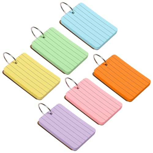 300Pcs Colored Index Cards with Ring, Goefun Ruled Notecards, 6 Color 2.2x3.5 Flashcards for Studying, Vocabulary Cards, Memos, Bookmark, To Do List - color: 6colors-lined, size: 2.2x3.5-300pack
