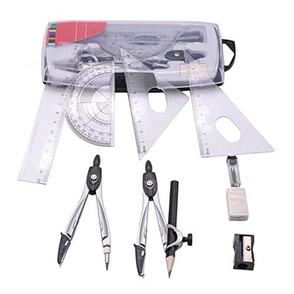Drawing Compass Drafting Tools Metal Geometry Translator Drawing School Fence Set Math Ruler 10PCS Set for Students Math Ruler Kit