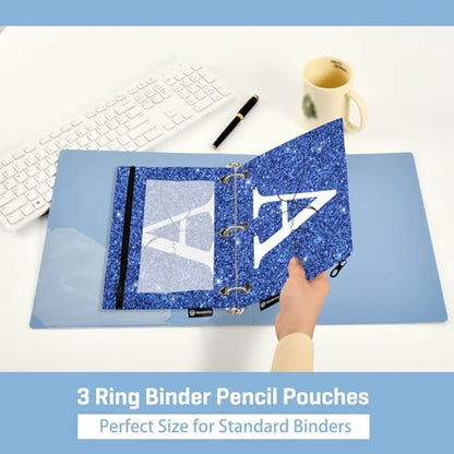 Personalized Pencil Pouch for 3 Ring Binder Blue Glitter Texture Custom Pencil Pouches Case Binder Cosmetic Bag 2 Pack for Office School College Supplies - color: Blue Glitter