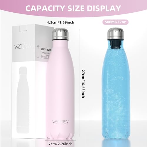 WATERSY Stainless Steel water bottles,17oz/500ml Insulated Water Bottles,Pink metal water bottle Keeps Drink Cold and Hot,BPA Free kids water bottles for School,Gym,Travel,Sports - color: Cherry Blossoms