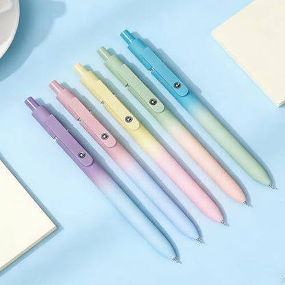 Gel Pens,5pcs 0.7mm Quick Dry Black Ink Fine Point Pens With Smooth Writing | Gradient Color Cute Quick Dry Pens for Journaling Note Taking, Silent Click No Smear Nebula Pen Set, Stocking Stuffers - color: Multicolor & 5 Gradient
