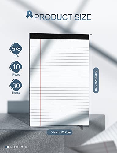 10 Pack Legal Pads Writing Pad 5x8 Inch Lined Writing Note Pads Grocery List Notepad Narrow Ruled Writing Pads 5x8 White Small Legal Pad 30 Sheets To Do Notepad 80GSM Paper for School, College, Office - color: White-10P