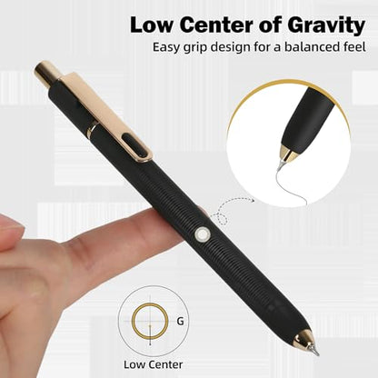 젤 펜 6개-0.5mm 파인 포인트 블랙 잉크 3개의 추가 리필, 부드럽고 편안한 그립, 부드럽고 유창한 글씨, 남성 저널, 비즈니스 사무실 및 간호사 노트 작성을 위한 접이식 디자인(블랙) - color: 블랙.