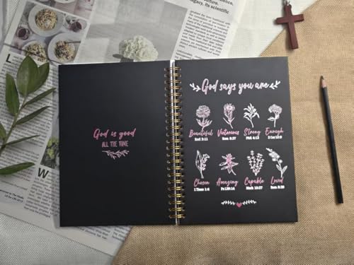 Christian Spiral Notebooks For Women - Bible Study Prayer Journal Dairy With God Says,140 Pages,Hardcover Coil-Bound Subject Notebook College Ruled,Inspirational Gifts For Church Members Journals For Writing, A5(5.8"X8.3") (Black Red) - color: Black Red