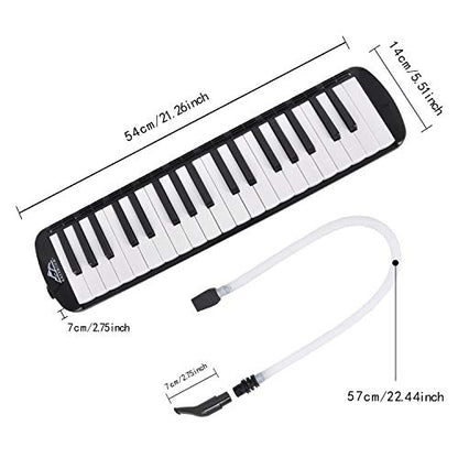 EastRock 37 Key Melodica Instrument Air Piano Keyboard Soprano style Pianica with Mouthpiece Tube Sets and Carrying Bag Black - color: Black, size: 37key
