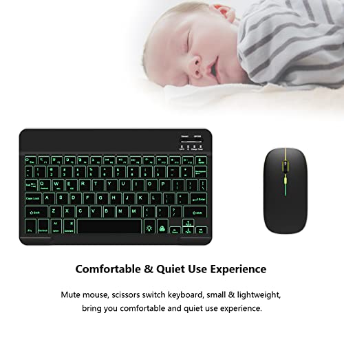 Backlit Bluetooth Keyboard and Mouse Combo for iPad Air Pro Mini Tablet iPhone Android Samsung Smartphone Cell Phone Rechargeable Ultra Slim Compact Wireless Keyboard Mouse iPadOS 13 & Above (Black)