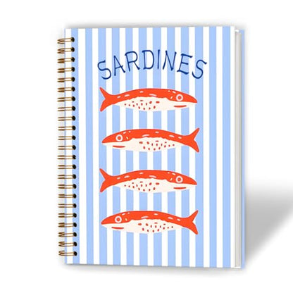 XUNLURY Red Sardine Coastal Beach Notebook, Nautical Blue Striped Aesthetic Journal, Sardine Gifts Journal, Gifts for Fishing Lovers Hardcover Spiral Notebooks, 5.5x8.3 Inch - color: Color_G