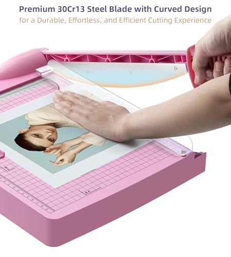 Firbon 12" Guillotine Paper Cutter, Heavy Duty 30-Sheet Capacity Trimmer for Cardstock, Photos, Scrapbooking, Office, Classroom, Studio (Pink) - color: Pink
