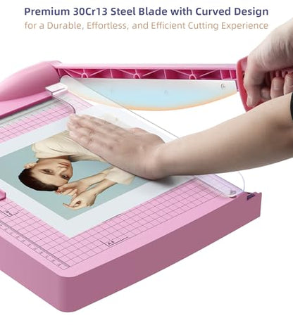 Firbon 12" Guillotine Paper Cutter, Heavy Duty 30-Sheet Capacity Trimmer for Cardstock, Photos, Scrapbooking, Office, Classroom, Studio (Pink) - color: Pink
