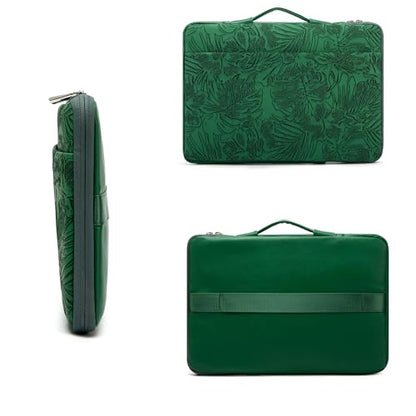 Kinmac Embossed PU Leather 360° Heavy Duty Protective Laptop Sleeve with Poacket (Green Leaves, 16 inch-16.2 inch) - color: Green Leaves, size: 16 inch-16.2 inch