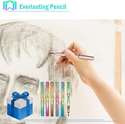 6 Sets Everlasting Pencil, Infinity Pen, NO-Sharpening Pencils for Writing Drawing Students Sustainable for Home Office School Supplies (6 Pens + 6 Erasers + 8 Replaceable Nibs) - color: Dazzle