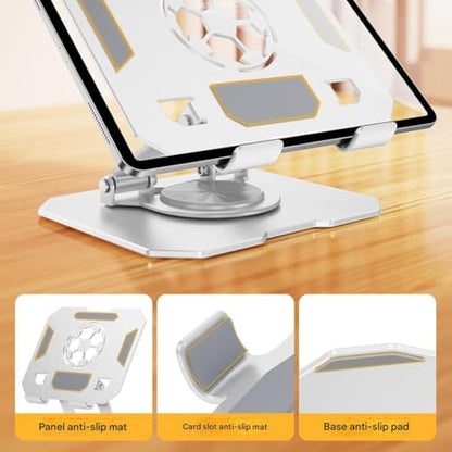 Double Axises Height Adjustable Foldable Tablets Holder with Rotating Base Carbon Alloy Design - color: Pink