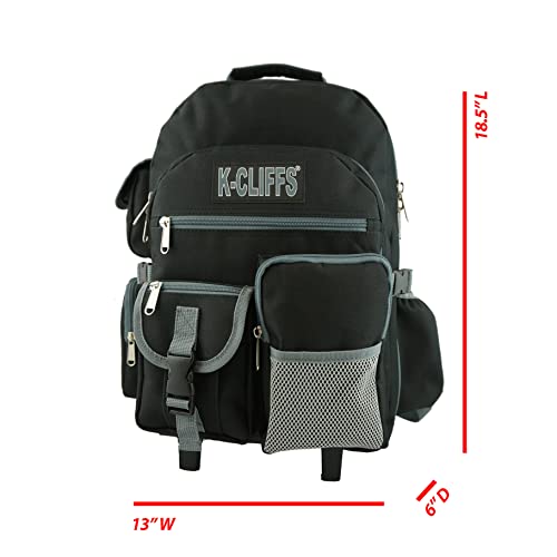K-Cliffs Heavy Duty Rolling Backpack School Bookbag with Wheels Deluxe Wheeled Daypack - color: Red
