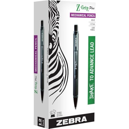 Zebra Pen, Z-Grip Mechanical Pencil, Smooth Writing, Latex-Free Grip, 0.7mm Lead, #2 HB, Shake to Advance Lead, for School, Office, Everyday Use Refillable, Clear Barrel, 12-Pack, (55410)