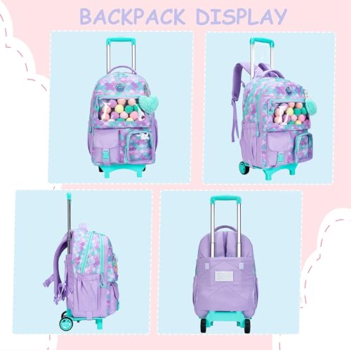 Cute Mermaid Rolling Backpacks with Wheels for Girls Aesthetic Rolling Backpack for Elementary with Lunch Box School Trolley Backpack for Girls School Supplies - color: Mermaid