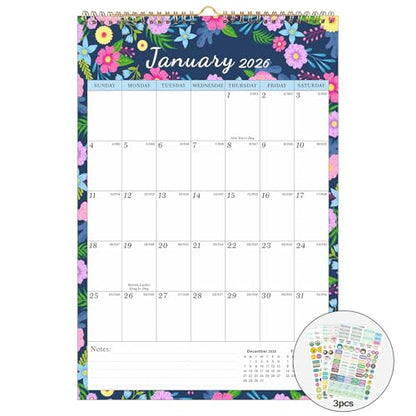 Lbylyhxc 2026 Calendar -18 Monthly Wall Calendar 2026 from Jan 2026 to Jun 2027, 17 x 12 Inches.Thick Paper with Julian Dates Large Wall calendar 2026 for New Year Presents (Large Wall Calendar Flower B) - color: Large Wall Calendar Flower B