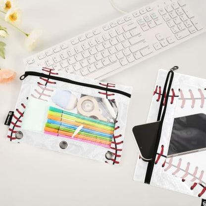 Gredecor 3 Ring Binder Pencil Pouch, Ball Softball Basebal Laces (2) Zippered Pen Case Pouches with Clear Window, 2 Pack Stylish Office & School Supplie - color: Ball Softball Basebal Laces (2)