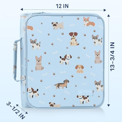 SUNEE Zippered Binder Bag with Handle, 2-Inch 3-Ring O-Ring, 500-Sheet Capacity, Includes Zip Pocket, 5-Tab Expanding File Folder, Multi-Pocket Organizer Binder for Middle School, Blue Dog - color: Blue Dog
