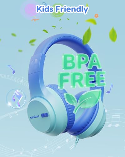 awatrue USB-C Kids Headphones, 74/85/94dB Volume Limiter, Foldable Wired Over Ear Headphones for Travel, Toddler Headphones for School, Travel, iPad, Tablet, Blue Gradient - color: USB-C Blue Gradient