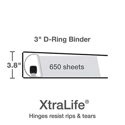 Oxford 3 Ring Binders, Binders for School and Office, 3 Inch ONE-Touch Easy Open D Rings, 3-Sided View Binder Covers, Xtralife Hinge, Non-Stick, PVC-Free, Black, 650-Sheet Capacity, 4 Pack (79914) - size: 3 Inch