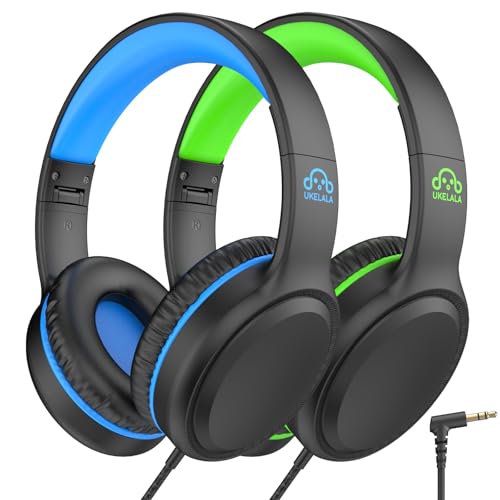 UKELALA U2 2 Pcs Wired Headphones for Kids Boys Girls, On Ear Youth Headphones for School Airplane Travel, Lightweight Portable Compatible with Tablet Computer Laptop for Adults Student Green & Blue - color: Green&Blue