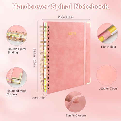 JUNART B5 Hardcover Spiral Notebook Journal with 5 Removable Subject Divider Tabs, 9"x10" Large 300 Pages College Ruled Notebook,180° Flat Lay,100 GSM Thick Paper for Office, Home & School(pink) - color: pink