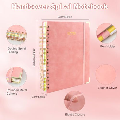 JUNART B5 Hardcover Spiral Notebook Journal with 5 Removable Subject Divider Tabs, 9"x10" Large 300 Pages College Ruled Notebook,180° Flat Lay,100 GSM Thick Paper for Office, Home & School(pink) - color: pink