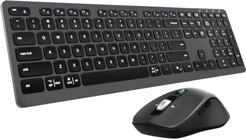 Wireless Keyboard Mouse Combo, Scissor-Switch Keys, 2-in-1 USB Receiver and Two Bluetooth, Multi Device Silent Design for Computer, Laptop, MacBook and iPad (Graphite) - color: Graphite