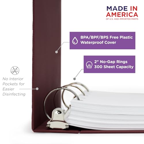 Carstens 2-Inch Heavy Duty 3-Ring Binder - Top Opening, Wine, Durable Plastic, No-Gap Rings, Waterproof Cover, No Pockets, Holds 300 US Letter Sheets, BPA-Free, Made in USA (2873-3R), Case of 16 - color: Burgundy, size: Case of 16