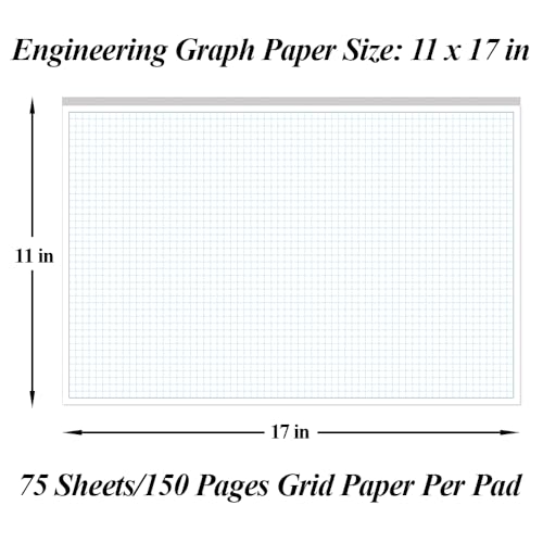 (3-Pack) Engineering Graph Paper Pad - 17" x 11" Grid Paper for Engineering, Drafting, Blueprint Drawing, 75 Sheets/150 Pages 4x4 Blue Quad Rule by Better Office Products - size: 3-Pack