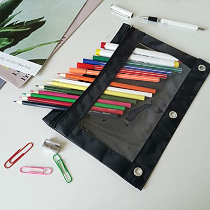 YoeeJob Pencil Pouch for 3 Ring Binder, 50 Pack Binder Pouches with Zipper Bulk, Pen Holder Case with Clear Window School Class Office Organizers, Black