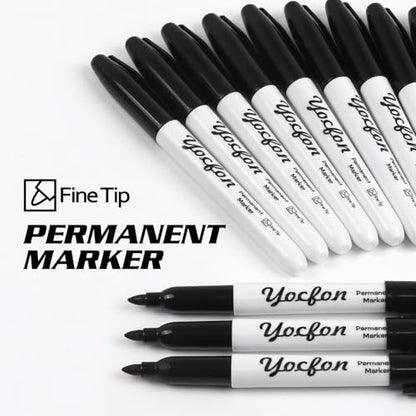 Permanent Markers, 72 Count Black Permanent Markers Set, Fine Tip, Waterproof Markers, Works On Plastic, Wood, Stone And Metal For Doodling, Marking