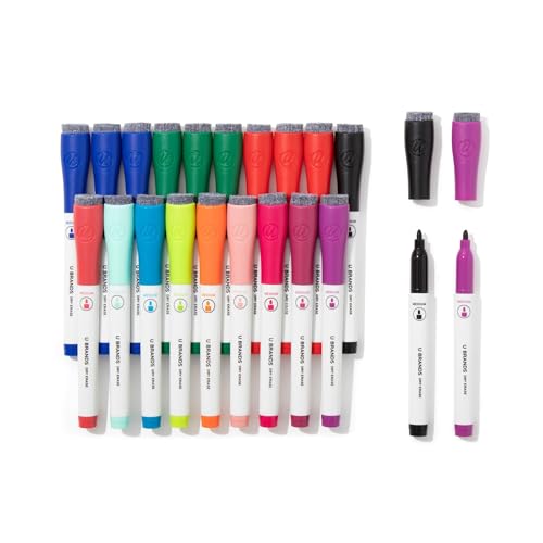 U Brands Dry Erase Markers Medium Tip Set, 21 Pack, Assorted Colors, Whiteboard Pens with Medium Point and Built In Eraser Caps, Low Odor Ink, Dry Erase Markers For Classroom, Office, Or Home - style: 21 Count - Bright Colors