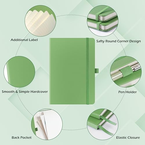 Ruled Notebook/Journal - Classic Lined Journal/Notebook, 5.3'' x 8.26'', Hardcover with Thick Paper, Banded + Pen Holder +Inner Pocket - Olive Green - color: Olive Green, size: Ruled