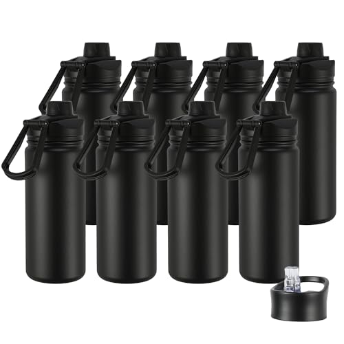 16 oz Insulated Water Bottle with Straw Lids, Stainless Steel Kids Water Bottles for School, Double Wall Vacuum Metal Water Bottle with Straw & Wide Mouth Lid, Black 8 Pack - color: Black, size: 16oz-8 Pack