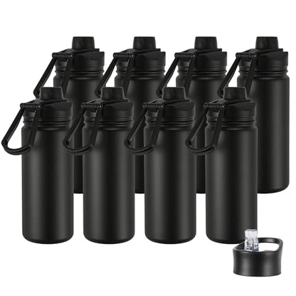 16 oz Insulated Water Bottle with Straw Lids, Stainless Steel Kids Water Bottles for School, Double Wall Vacuum Metal Water Bottle with Straw & Wide Mouth Lid, Black 8 Pack - color: Black, size: 16oz-8 Pack