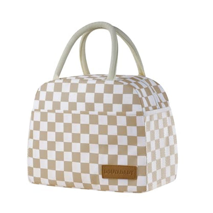 Lunch Bag Women/Men Lunch Box Women/Men (Khaki+White Checkerboard) | Spacious Lightweight Waterproof Sturdy Durable Great Value For Office Work School Picnic Travel - color: Khaki+White Checkerboard