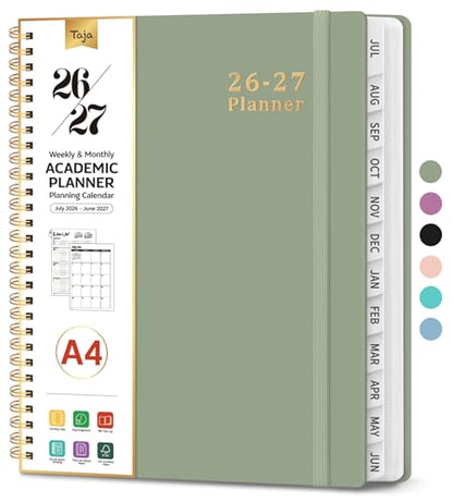Planner 2026-2027, 8.5" x 11" Weekly and Monthly Academic Year Planner Calendar, July 2026 - June 2027, Hardcover Large School Planning Agenda With Tabs, Perfect for School & Office Supplies, A4, Green - color: A-Green, size: A4(8.5"x11")