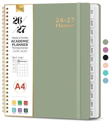 Planner 2026-2027, 8.5" x 11" Weekly and Monthly Academic Year Planner Calendar, July 2026 - June 2027, Hardcover Large School Planning Agenda With Tabs, Perfect for School & Office Supplies, A4, Green - color: A-Green, size: A4(8.5"x11")
