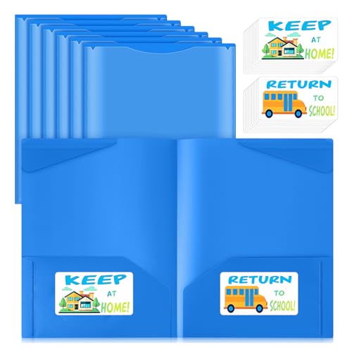 Henoyso 24 Pack Take Home Folders with 2 Pockets and Tabs, Plastic Classroom Communication Homework Folder School-to-Home with Clear Front Pocket for Students Parent Teacher Connector (Blue) - color: Blue