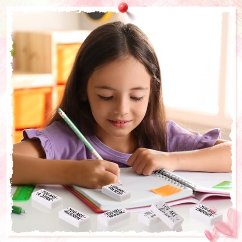 PerKoop 100 Pcs Erasers Bulk for Kids, Inspirational Back to School Pencil Eraser - White Fun Motivational Erasers Gifts for Kids Students Borradores Classroom Prizes School Office Supplies