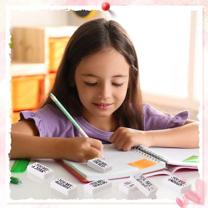 PerKoop 50 Pcs Erasers Bulk for Kids, Inspirational Back to School Pencil Eraser - White Fun Motivational Erasers Gifts for Kids Students Borradores Classroom Prizes School Office Supplies