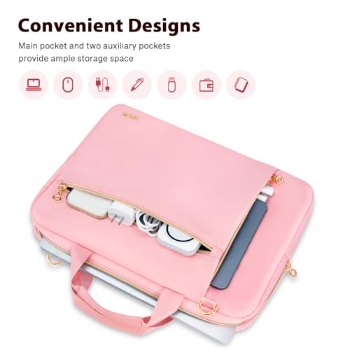 15.6 16 Inch Laptop Bag Case for Women Men Compatible with MacBook Pro M5/HP OmniBook Omen Envy/Dell Pro Inspiron/Lenovo Yoga IdealPad, Messenger Carrying Briefcase Computer Bag Case, Pink - color: Pink, size: 15.6 inch