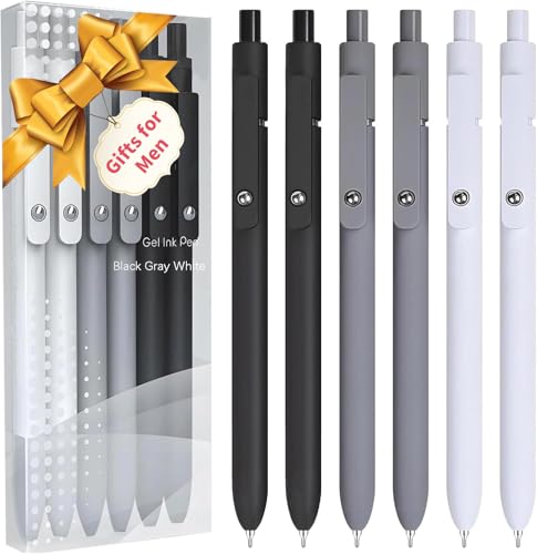 Vanhench 6Pcs Gel Pens, 0.5MM Black Gel Ink Pen Fine Point Smooth Writing Pens, College Essentials Pens, Father's Day Birthday Gifts for Men (6PCS Black Gray White) - color: 6PCS Black Gray White (Black Ink)