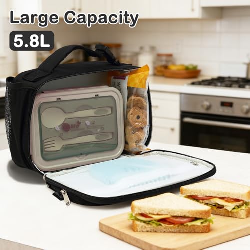 FlowFly Kids Lunch box Insulated Soft Bag Mini Cooler Back to School Thermal Meal Tote Kit for Girls, Boys,Black - color: Black
