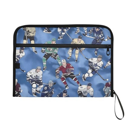 Expanding File Folder Hockey Players Blue Accordion File Organizer 13 Pockets Document Organizer with Zipper Labels A4 Letter Office Storage